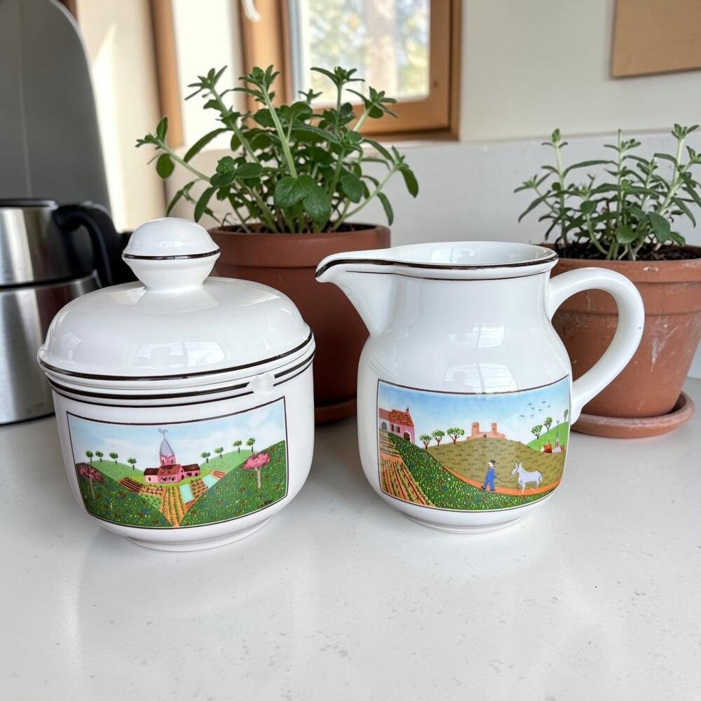 Villeroy & Boch Naif Creamer Sugar Bowl Set Country Farmhouse Village